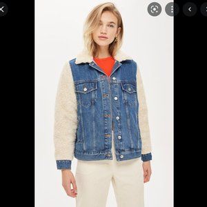 TOPSHOP Fur Sleeve Denim Jacket - Size US 8